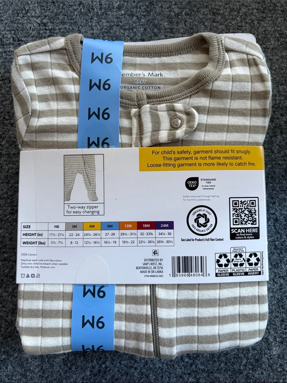 NEW! Member’s Mark Baby Organic Cotton Sleep & Play 3 Pack - Size 9 Month